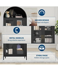 Gaomon 73" Tall Arched Metal Storage Cabinet with Glass Doors, Modern Freestanding Pantry Cabinet for Kitchen, Dining Room, Living Room