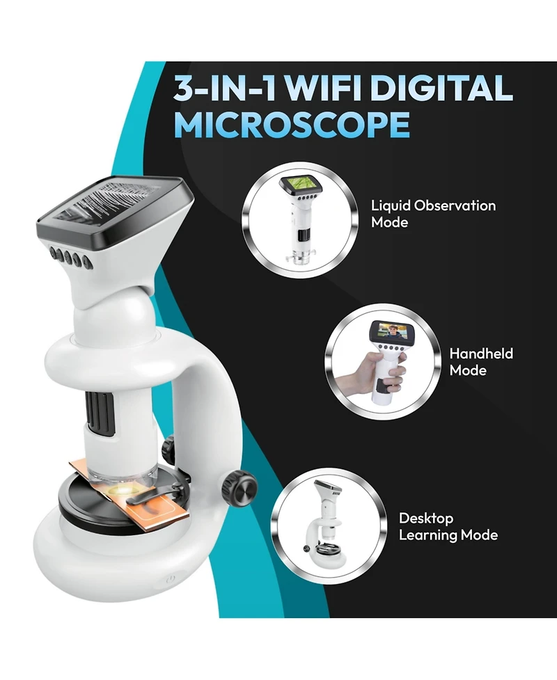 Contixo MS2 WiFi Digital Microscope with Lcd Screen, 1000X Magnification, Rechargeable for Kids