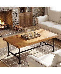 Tribesigns 47" Live Edge Coffee Table, Farmhouse Solid Wood Accent Center Table with Metal Legs, Rectangular Low Cocktail Tea Furniture