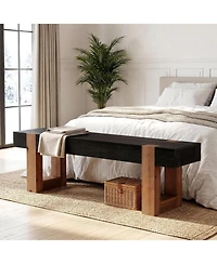 Tribesigns Solid Wood Bench, 55" Farmhouse Wooden Entryway Bench with Sturdy Legs, End of Bed Bench Seats