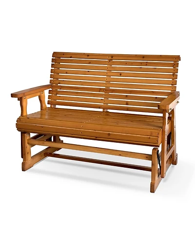 Mega Casa Wooden Patio Glider with High Roll Back and Deep Contoured Seat, Solid Fir Wood, 2-Seater, Heavy Duty 800 Lbs, 4 Ft.