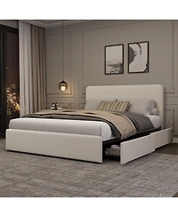 homfan Upholstered Platform Bed Frame with Headboard and 2 Storage Drawers, Wood Slat Support