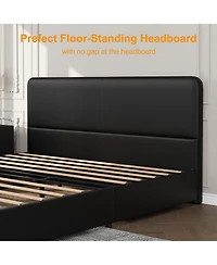 homfan Upholstered Platform Bed Frame with Headboard and 2 Storage Drawers, Wood Slat Support