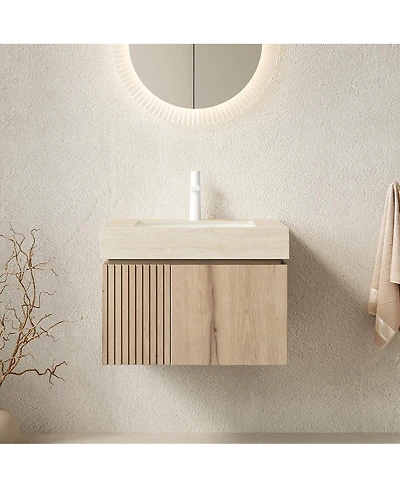 Sillysis Wall Mounted Bathroom Vanity with Sintered Stone Top, Ceramic Sink, Soft Close Storage Cabinet