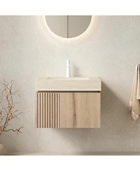 Sillysis Wall Mounted Bathroom Vanity with Sintered Stone Top, Ceramic Sink, Soft Close Storage Cabinet