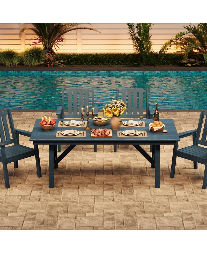 GarveeLife Outdoor Dining Table Set for 6, 7-Piece Patio Hdpe Slatted Table and Chairs Set with Umbrella Hole, All-Weather for Backyard