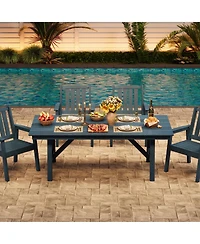GarveeLife Outdoor Dining Table Set for 6, 7-Piece Patio Hdpe Slatted Table and Chairs Set with Umbrella Hole, All-Weather for Backyard