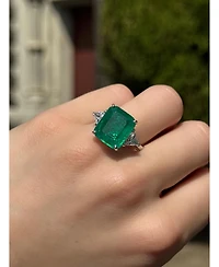 Suzy Levian New York Gala Collection Sterling Silver Large Firework Emerald-Cut Cubic Zirconia Trillion Accent 3-Stone Ring