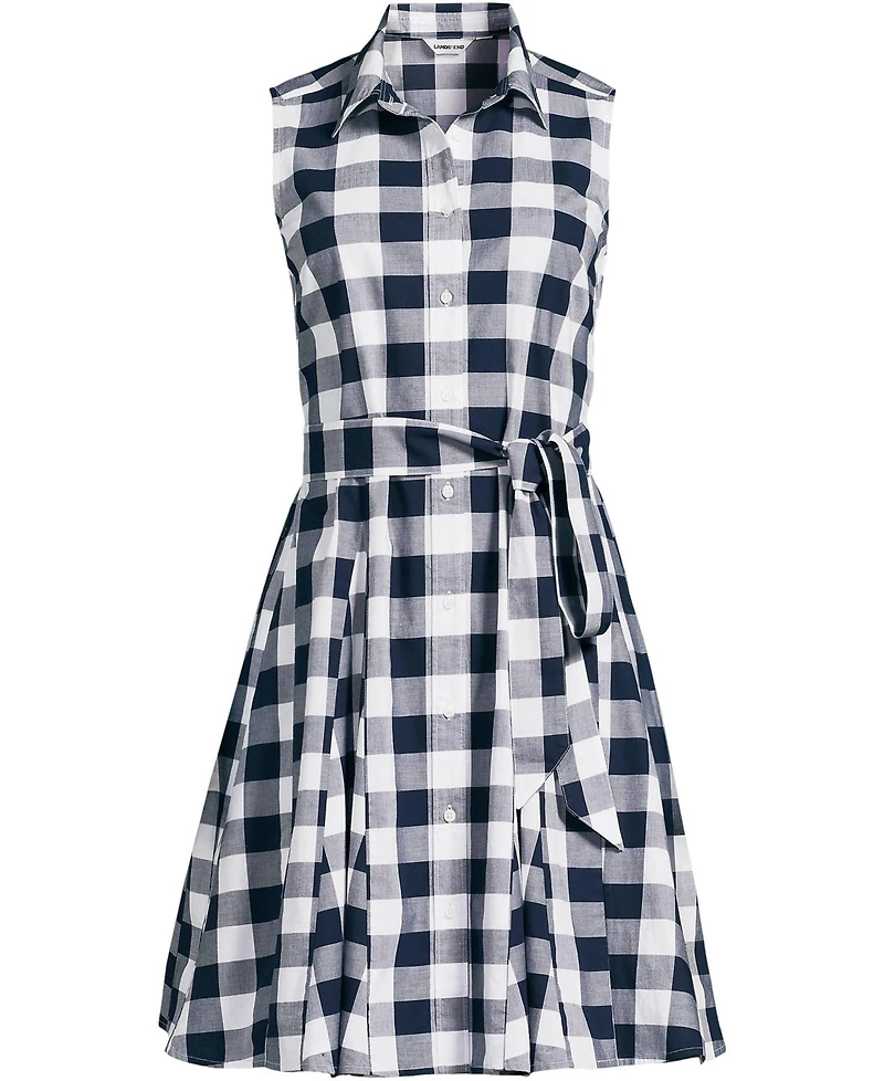 Lands' End Women's Poplin Button Front Dress with Godets