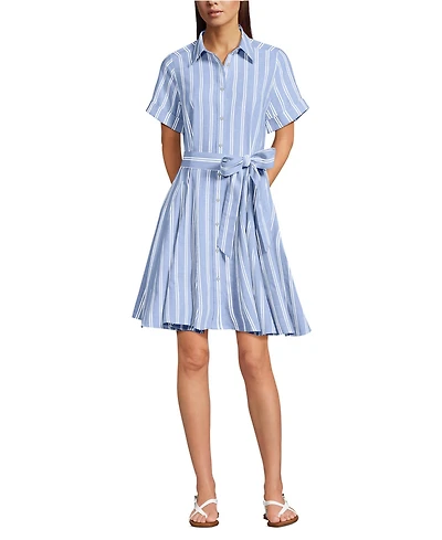 Lands' End Women's Linen Blend Button Front Dress with Godets