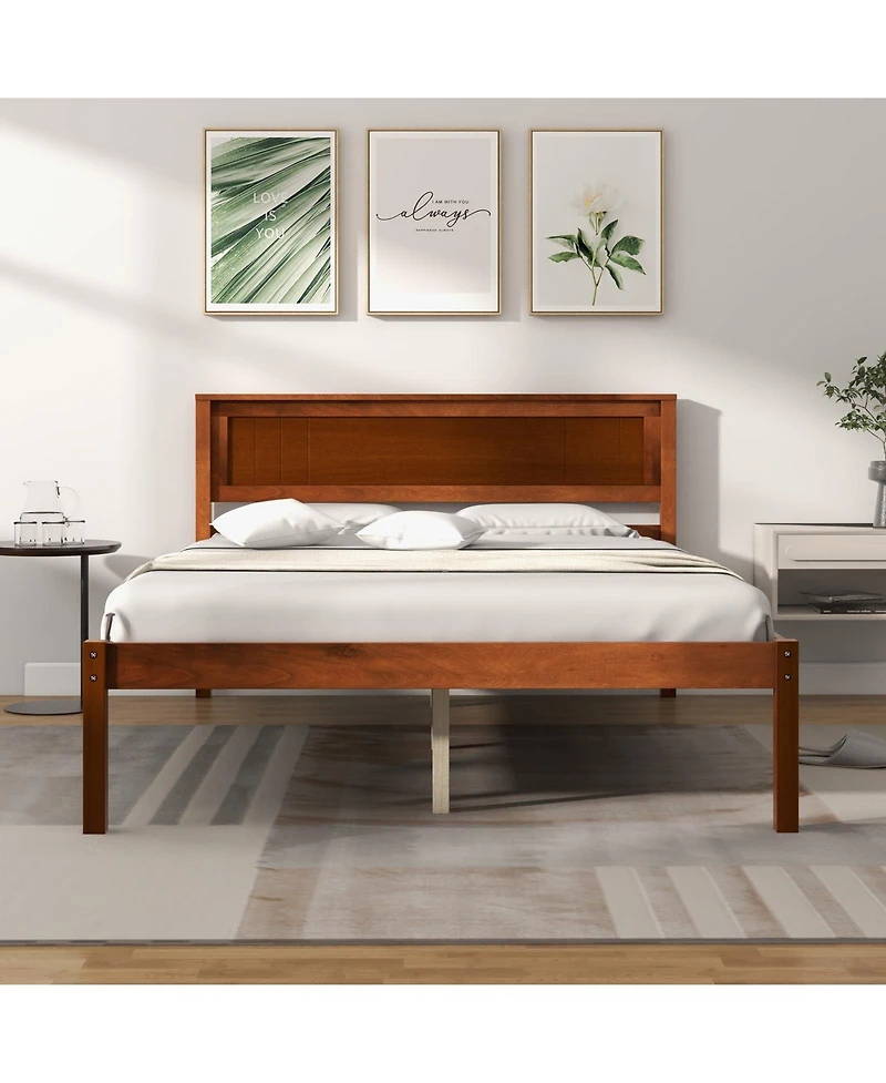Full Size Wooden Bed Frame with Headboard and Slat Support-Full Size