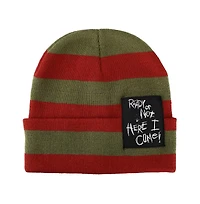 Nightmare on Elm Street Men's Ready Or Not Here I Come Woven Label Striped Cuffed Beanie