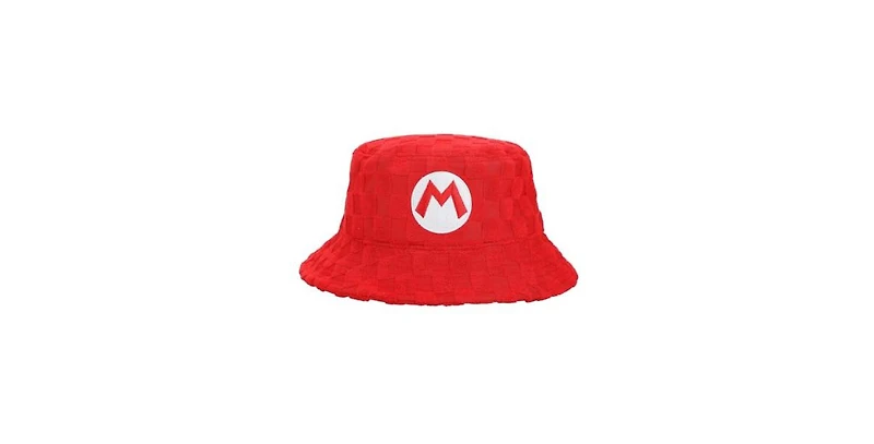 Super Mario Men's Bros Luigi Logo Green Checkered Bucket Hat