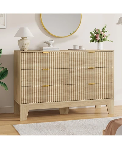 homfan 6 Drawer Dresser for Bedroom, 47" Wide Fluted Chest of Drawers with Metal Handle, Modern Wooden Tv Stand, Clothes Storage Organizer for Hallway