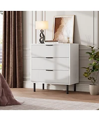 homfan Modern Fluted 3-Drawer Dresser, Wide Wooden Storage Chest with Metal Legs and Anti-Tip Device