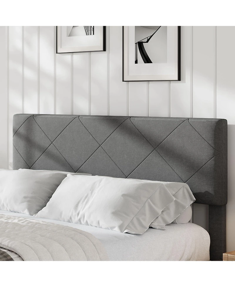 homfan Upholstered Platform Bed Frame with Quilted Headboard, Wooden Slats and Quiet Support