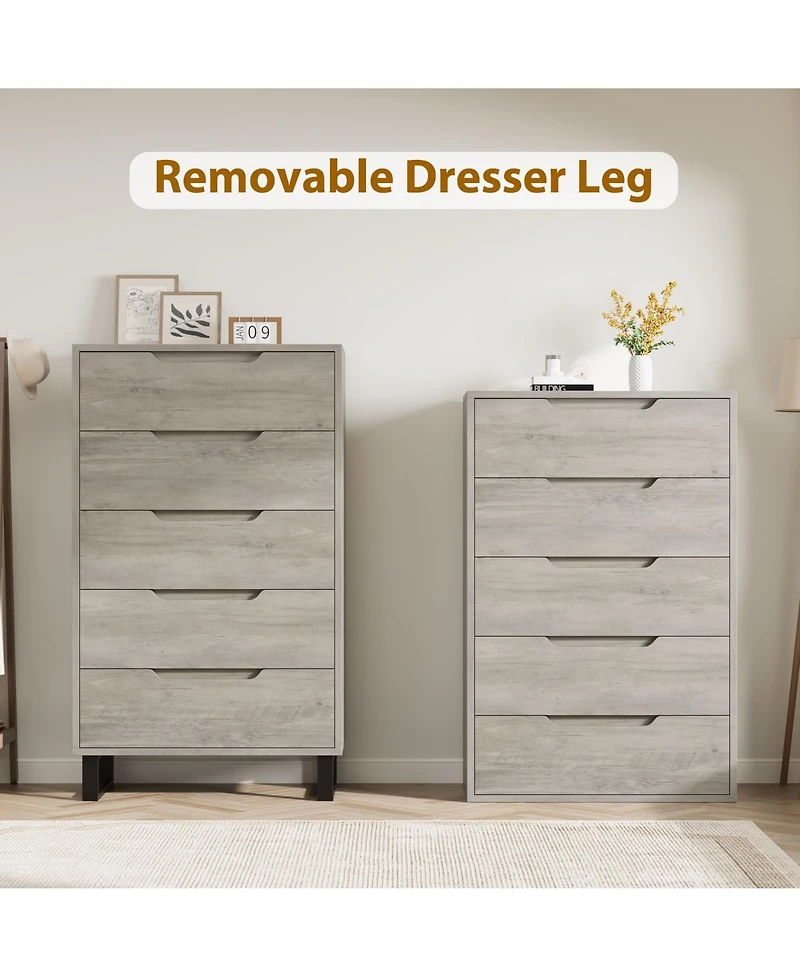 homfan 5 Dresser for Bedroom, 50" Tall Dresser, Freestanding Vertical Drawer with Storage, Wooden Closet Chest Storage Living Room, Hallway
