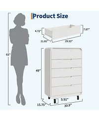 homfan Large Capacity Wooden Dresser with 5 Drawers, Tall Storage Chest, Modern Minimalist Cabinet for Bedroom, Living Room and Hallway