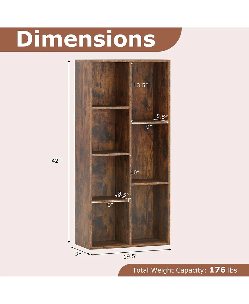 Gymax 7-Cube Bookcase Vertical or Horizontal Freestanding Bookshelf with 7 Compartments