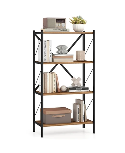 Gymax 4-Tier Bookshelf Industrial Bookcase with Heavy-Duty Metal Frame for Living Room