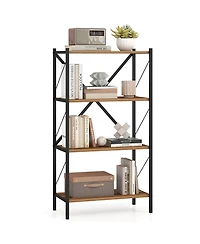 Gymax 4-Tier Bookshelf Industrial Bookcase with Heavy-Duty Metal Frame for Living Room