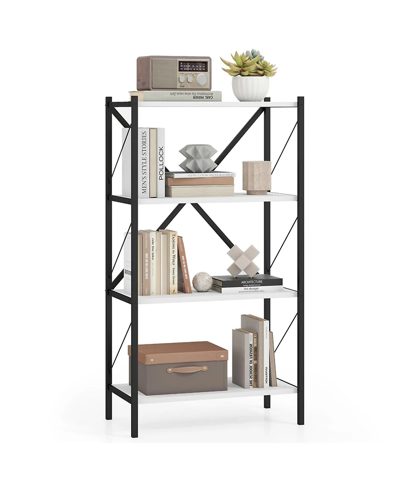 Gymax 4-Tier Bookshelf Industrial Bookcase with Heavy-Duty Metal Frame for Living Room