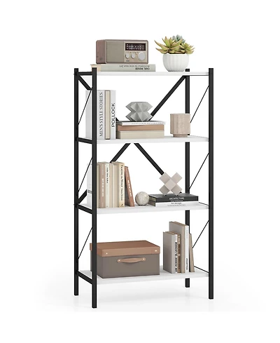 Gymax 4-Tier Bookshelf Industrial Bookcase with Heavy-Duty Metal Frame for Living Room