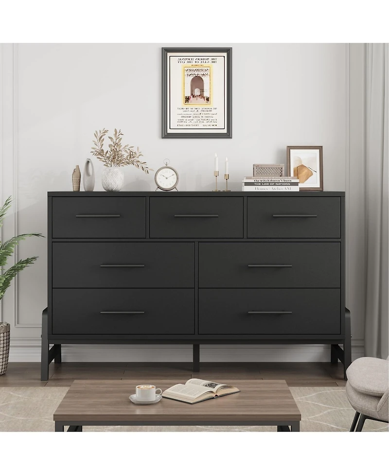 homfan 7 Dresser for Bedroom, Freestanding 52" Wide Drawer with Storage, Wooden Closet Storage Chest Living Room, Entryway