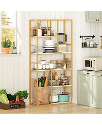Gymax 71'' 5 Tier Tall Bookshelf with Open Storage Shelves Metal Frame for Bedroom Office