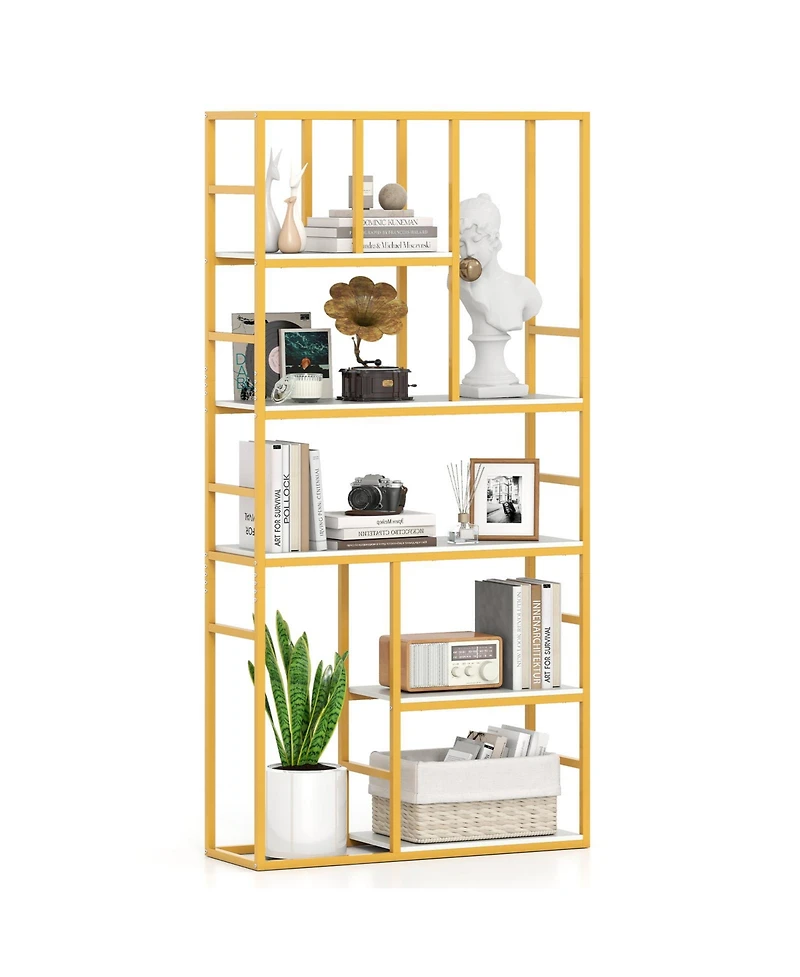 Gymax 71'' 5 Tier Tall Bookshelf with Open Storage Shelves Metal Frame for Bedroom Office