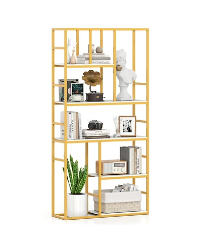 Gymax 71'' 5 Tier Tall Bookshelf with Open Storage Shelves Metal Frame for Bedroom Office