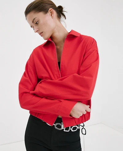 Mango Women's Shirt Collar Bomber Jacket