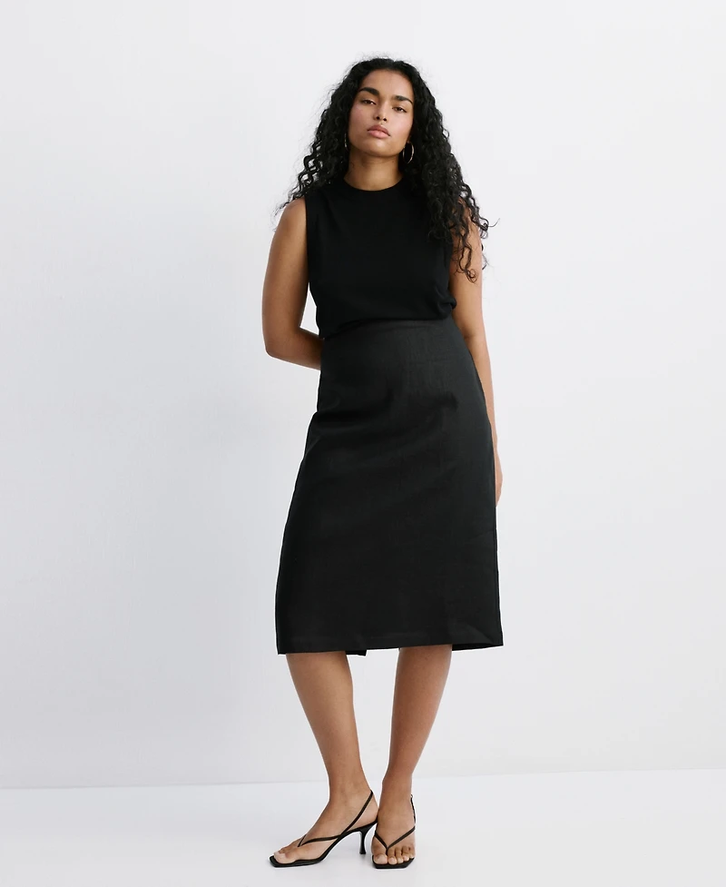 Mango Women's Linen Midi Skirt