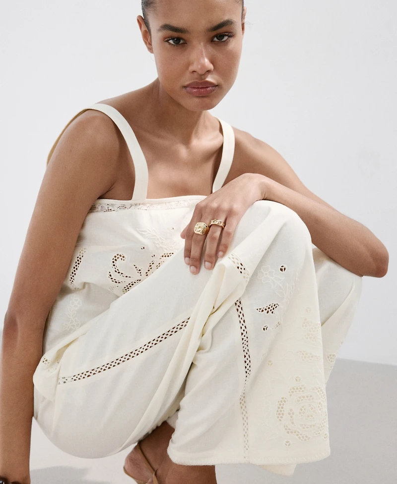 Mango Women's Openwork-Embroidered Palazzo Pants