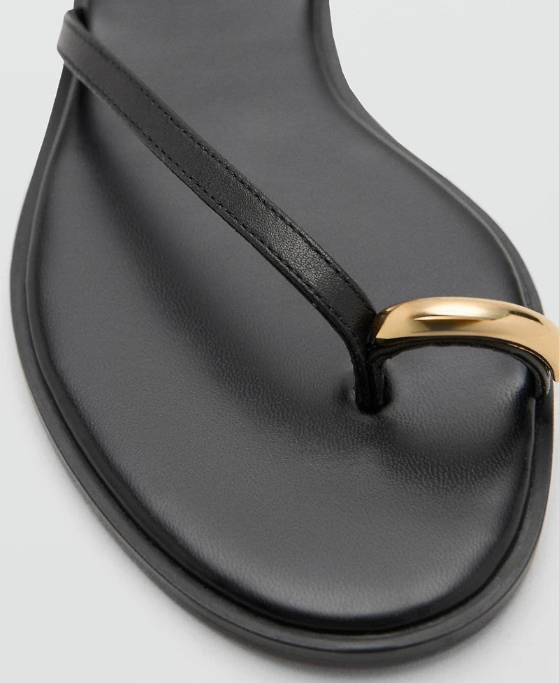 Mango Women's Metallic Detail Leather Strap Sandals