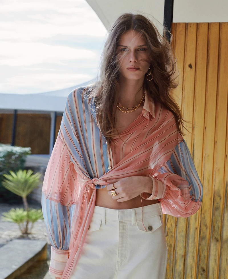Mango Women's Bow Striped Blouse
