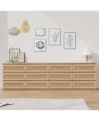 homfan Modern Wide 6 Drawer Rattan Dresser - Spacious Double Chest with Anti-Tip Kit Storage Solution for Bedroom, Living Room, Hallway