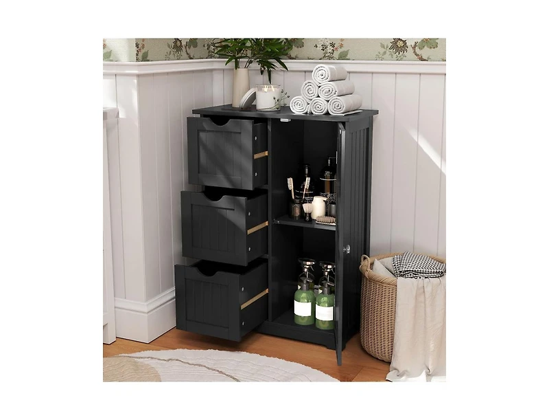 Bathroom Floor Cabinet Side Storage with 3 Drawers and 1 Cupboard