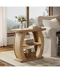Tribesigns 3-Tier Side Table with Curved Frame Set of 2, Farmhouse Narrow Bedside Table, Wooden End Table