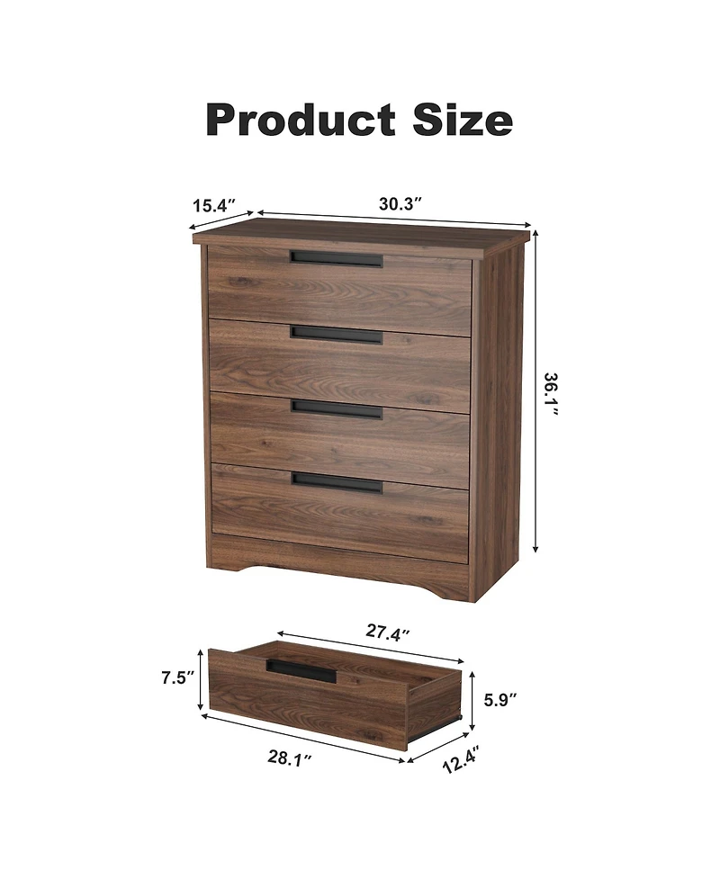 gaomon 4 Drawers Nightstand for Bedroom, Modern Bedside Table with Built-in Handles Design, For Living Room, Bedroom, Entryway