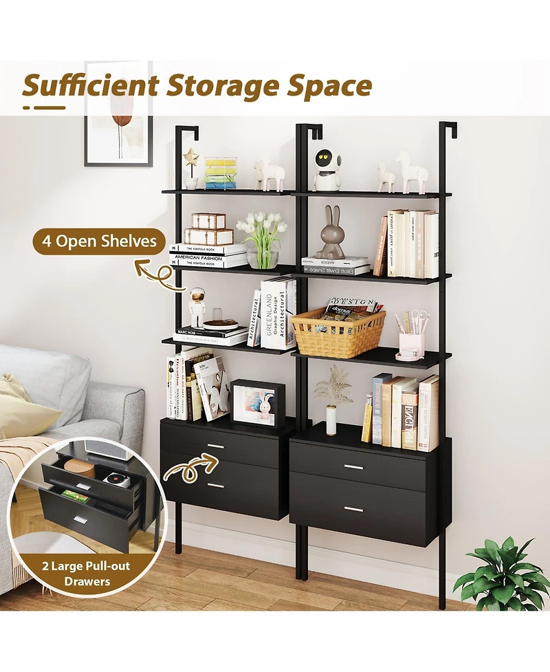 Gymax Ladder Bookshelf with Storage Wall Mount Bookcase with 4 Open Shelves