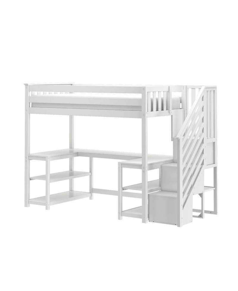 Max & Lily Classic Twin High Loft (ladder on end), Wraparound Desk And Staircase