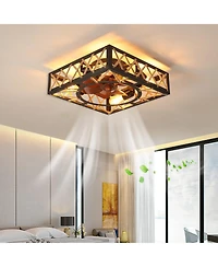 Clihome Farmhouse Rustic Ceiling Fan, Square Caged Industrial Ceiling Fixture with 6 Speeds