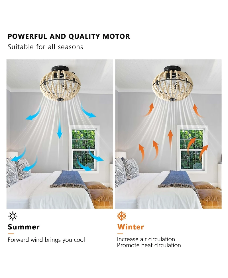 Clihome 18 inch Ceiling Fan with Light, Flush Mount Caged Ceiling Fan, Rustic Low Profile Fan Light Fixture