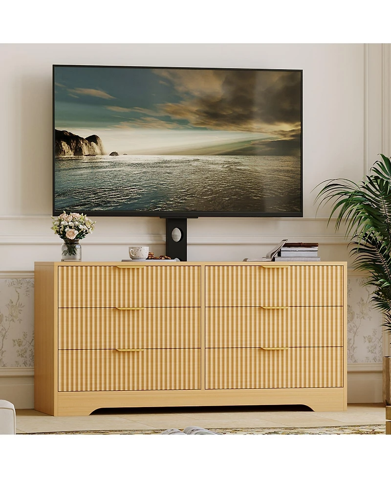 gaomon 6 Drawers, Wood Dresser Entertainment Center, Modern Media Console Table for Living Room, Bedroom