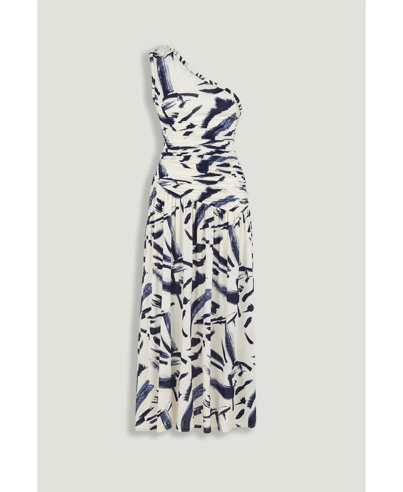 Nocturne Women's Printed One-Shoulder Draped Midi Dress