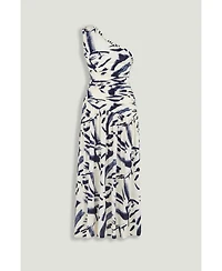 Nocturne Women's Printed One-Shoulder Draped Midi Dress