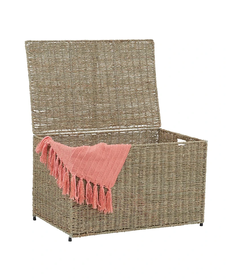 Household Essentials Large Woven Paper Rope Storage Chest with Hinged Lid and Integrated Handles