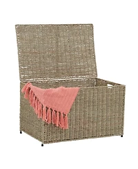 Household Essentials Large Woven Paper Rope Storage Chest with Hinged Lid and Integrated Handles