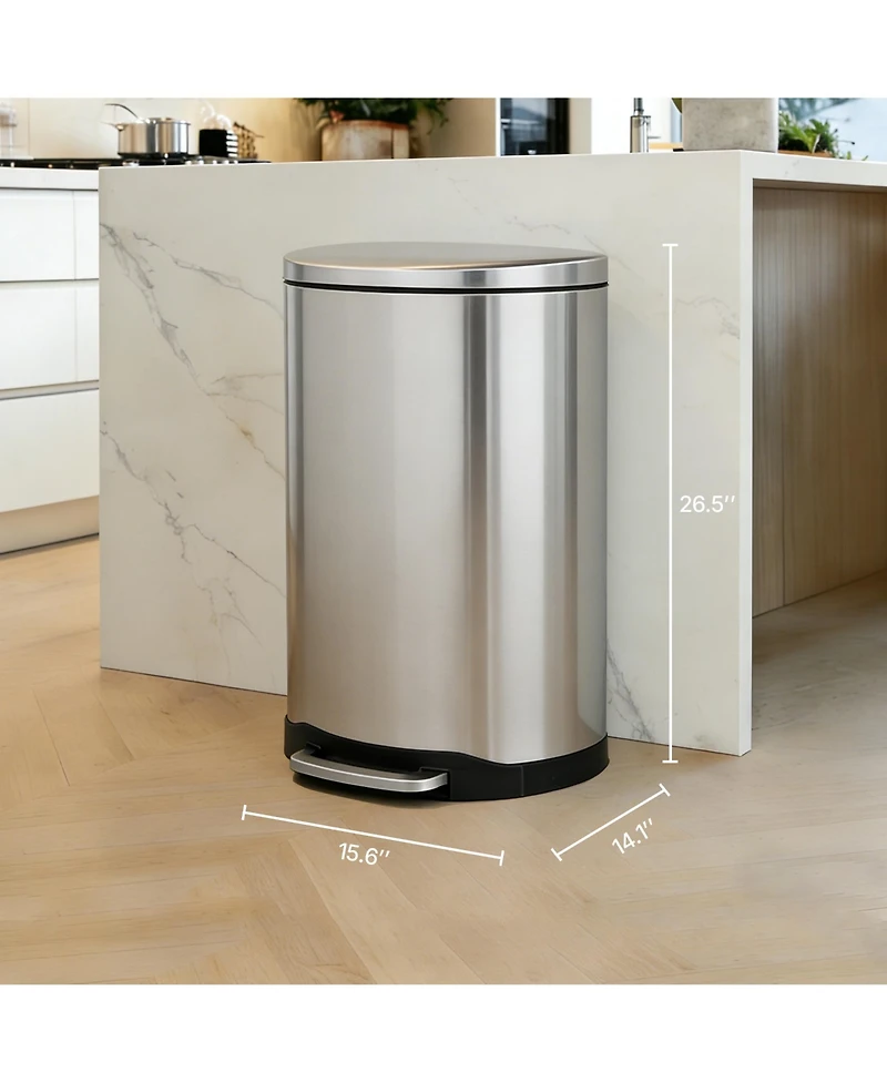 Mega Casa 40 Liter Stainless Steel Semi-round Step-on Trash Can for Kitchen